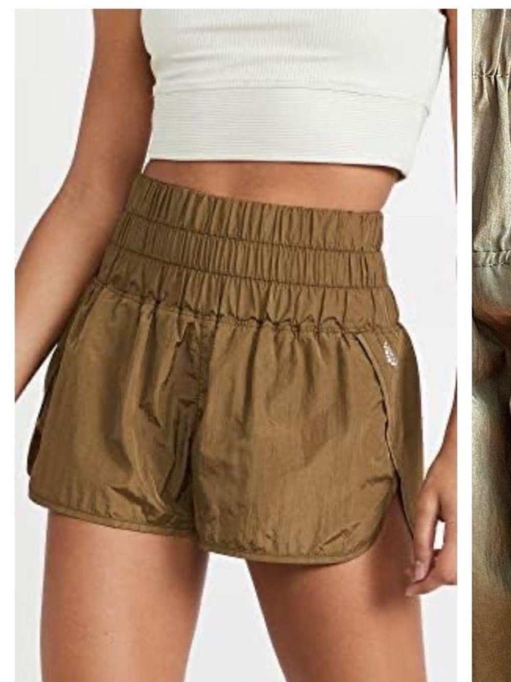 Free people Olive Green Smocked Waist Athletic Shorts